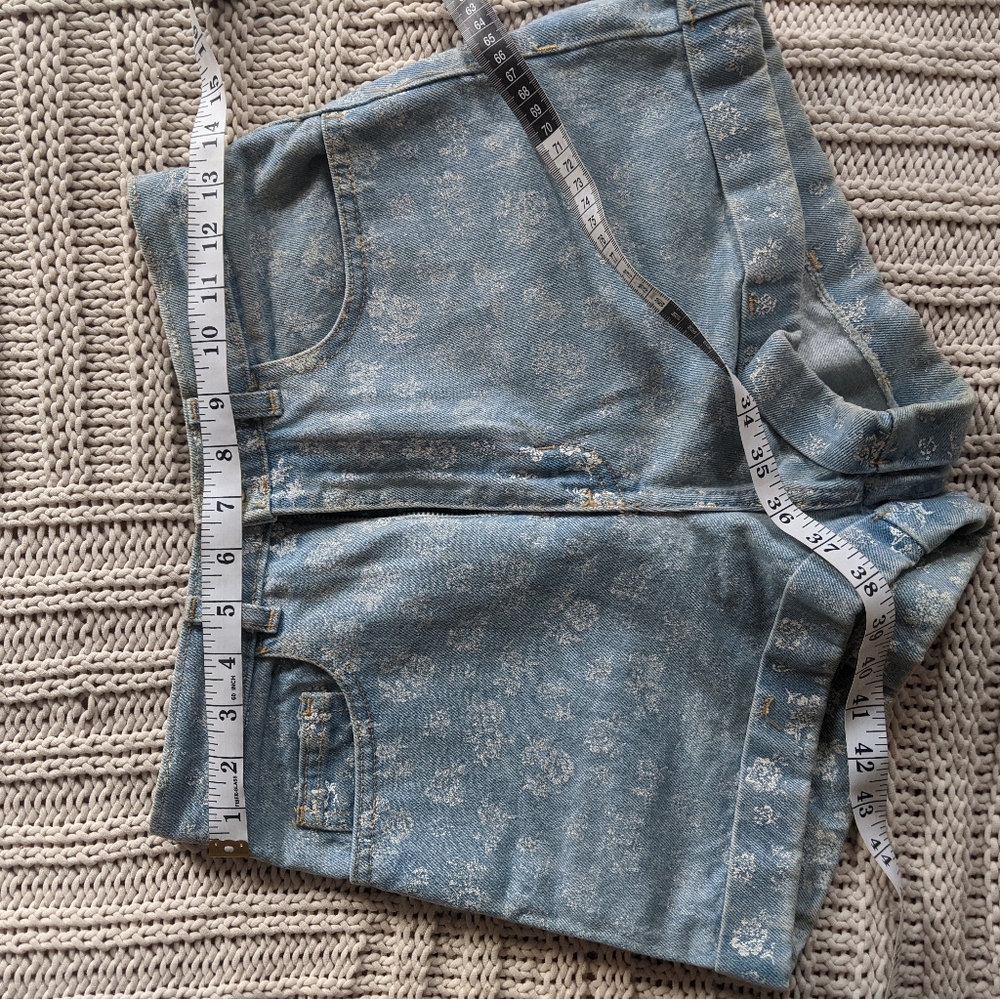 American Apparel High-Waisted Light-Wash Denim Floral Shorts